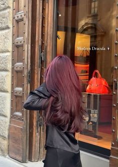 Violet Plum Hair Color, Winter Cherry Hair, Temporary Dye For Dark Hair, Cool Toned Dark Red Hair, Dark Red On Dark Hair, Hair Dye Cherry Red, Dark Cherry Hair Aesthetic, Long Dark Burgundy Hair, Black Hair With Wine Red Highlights