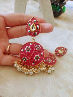 Meenakari Earrings, Multicolor Earrings, Earrings Indian, Ethnic Earrings, Pearl Set, Pakistani Wedding, Acrylic Material, Engagement Wedding, Wedding Earrings