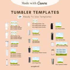 a poster showing the different types of tumbler templates for each type of drink