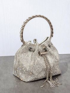 Everly Diamond Tassel Bag - Fashion Pov Crystal Bucket, Rhinestone Handbags, Bucket Purse, Rhinestone Clutch, Crystal Bags, Party Purse, Ring Handle, Ring Bag, Tassel Bag