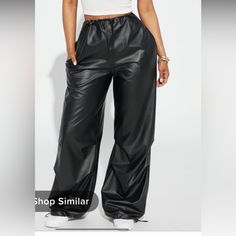 I Purchased The Wrong Size On Accident Brand New! Chic Black Bottoms For Streetwear, Casual Wide Leg Leather Pants, Casual Leather Straight Pants For Party, Casual Straight Leather Party Pants, Trendy Black Wide Leg Leather Pants, Casual High Waist Leather Pants For Going Out, Casual Leather Pants For Spring Going Out, Casual Black Leather Pants For Spring, Casual Leather Pants For Night Out