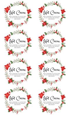 christmas labels with holly and poinsettis on them