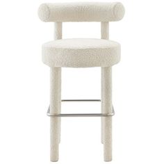 an upholstered stool with a white seat