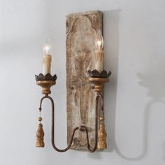 This product is a wall light fixture that is made out of metal with a white finish. It has a rustic style and comes with a wood backplate. It has two lights and requires two E12/E14 bulbs (not included). The voltage for this product is 220V-240V.Size: 5 to 9 Inch 15 to 19 Inch 10 to 14 Inch Fixture Width: 21.5" 15" 12" Fixture Height: 20 to 24 Inch 15 to 19 Inch Bulb Included: No Number of Lights: 2 Color: White Style: Rustic Material: Metal Fixture Type: Wall Lamp Feature: Medium Base Voltage: 220V-240V 110V-120V Bulb Base: E12/E14 Light Type: LED/Incandescent/Fluorescent Sconces Dining Room, Muebles Shabby Chic, Room Images, Wall Candle, Iron Wall Sconces, House Lighting, Victorian Wall, Wall Mounted Lamps, Shades Of Light