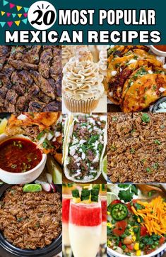 A collection of 9 out of 20 Mexican food recipes with carne asada, birria tacos, churro cupcakes, barbacoa, pina colada, and tortilla soup. Mexican Beef For Tacos, Mexican Night Recipes, Quick Birria Tacos Recipe, Mexican Dishes For Cinco De Mayo, Cinco De Mayo Chicken Recipes, Mexican Bria Tacos, Mexican Recipes, Mexicorn Recipe, Taco Tuesday Recipes