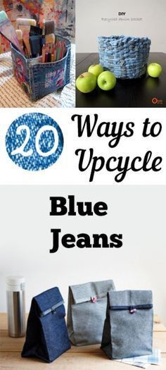 blue jeans are on display with the words 20 ways to upcycle