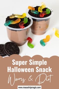 two cups filled with candy and gummy bears