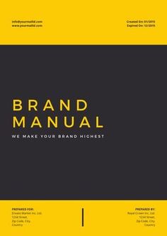 the brand manual is shown in yellow and black