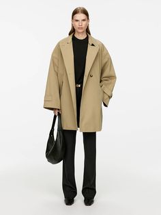 Oversized Cotton Coat - Beige - ARKET Knee Length Jacket, Blazer And T Shirt, Beige Jacket, Womenswear Fashion, Winter Outfit Inspiration, Jean Accessories, Cotton Coat, Women's Coats & Jackets, New Tops