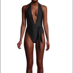 Ramy Brook "Verona" Knit One-Piece Swimsuit Plunging V Neckline; Soft Ties Behind Neck Open Back Self-Tie Waist Cheeky Seat Coverage Nylon/Spandex Machine Wash Cold Imported The Color Is The Last Photo Black V-neck Swimwear For Evening, Pageant Wardrobe, One Piece Swimsuit Black, Floral One Piece Swimsuit, Cut Out One Piece, Halter One Piece Swimsuit, Swimsuit Black, Ramy Brook, Black One Piece