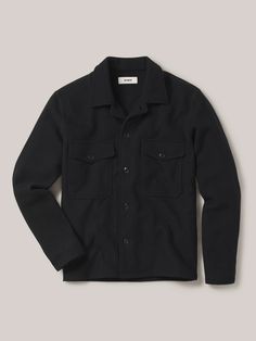 Black Felted Field Shirt – Buck Mason Black Winter Outdoor Shirt, Winter Wool Tops With Spread Collar, Wool Shirt With Welt Pockets For Fall, Winter Wool Collared Shirt, Wool Collared Shirt For Winter, Black Tops With Welt Pockets For Fall, Black Spread Collar Top For Winter, Black Shirt With Flap Pockets For Fall, Fall Wool Tops With Spread Collar