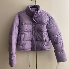 Aqua Puffer Jacket Lilac Matter Purple Women's Small Nwt Features: Puffer Jacket Sits At The Waist Cuffed Interior Sleeves Faux Fur Lining Pockets With Snaps Stand Collar Jacket All Seasons Solid Made In China Machine Washable Zip And Snap Closure Purple Puffer Jacket For Fall, Purple Winter Outerwear, Trendy Purple Outerwear, Casual Purple Puffer Jacket For Fall, Purple Puffer Jacket For Fall And Cold Weather, Purple Outerwear For Cold Weather In Spring, Purple Long Sleeve Outerwear For Cold Weather, Fitted Purple Winter Outerwear, Long Sleeve Purple Outerwear For Cold Weather