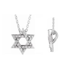 This beautiful diamond Star of David necklaces are available in Solid 14K Yellow, White or Rose Gold! Listed in our Sentiment Collection, this unique piece will make a beautiful gift to any friend or family member. Whether it be for a Birthday, Bar Mitzvah, Hanukkah, or another Holiday Gift, this item will be loved for many years to come! The chain width is 1mm thick. Also, this item can have custom stones; just message us and we can make the perfect item for you! Total Approximate Weights: 11.0 Star Shaped Diamond Necklace For Anniversary, Anniversary Star Shaped Diamond Necklace, Star Shaped Diamond Necklace Gift, Diamond Star Of David Necklace For Formal Occasions, Star-shaped Diamond Necklace For Anniversary, Star Of David Necklace With Diamond Accents For Anniversary, Gift Diamond Necklace With Star Of David Accents, Star Of David Necklace With Diamond Accents As Gift, Diamond Star Of David Necklace As Gift