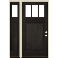 two black doors with white trim on each side