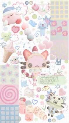 an assortment of stickers with different types of animals and other things on them, all in pastel colors