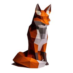 an origami fox sitting on the ground with its head turned to the side