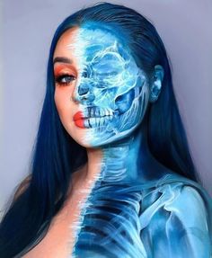 Negative Photography, Maquillage Yeux Cut Crease, Skeleton Makeup, Face Paint Makeup, Face Art Makeup, Halloween Makeup Inspiration, Cool Makeup Looks