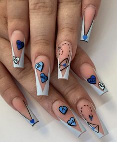 Light Blue Valentine Nails, Manicure Valentines Day, Themed Nails Acrylic, Valentines Pedicure, Heart Valentines Nails, Valentines Nails Blue, Pedicure Nail Ideas, Nails Art 2022, Gamer Nails