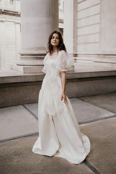 Square neck wedding dress and organza puff sleeve top Wedding Dress Statement Sleeves, Wedding Dress Organza Sleeves, Square Line Wedding Dress, Layered Wedding Dress, Layered Wedding Dresses, Skirt Organza, Graduation Ball, Kondangan Outfit