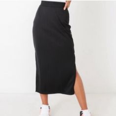 Brand New With Tags Adidas Fitted Skirt For Spring, Fitted Adidas Skirt For Spring, Casual Black Lined Pencil Skirt, Casual Black Midi Bottoms, Trendy Black Midi Skirt, Casual Black Midi Length Bottoms, Casual Black Midi-length Bottoms, Adidas Fitted Casual Skirt, Casual Fitted Adidas Skirt