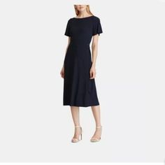 Lauren By Ralph Lauren Women's Dress Navy Blue Size 4 A-Line Seamed $125. Chic Ralph Lauren Midi Dress, Chic Ralph Lauren Summer Midi Dress, Chic Ralph Lauren Midi Dress For Summer, Chic Midi-length Ralph Lauren Dress, Chic Ralph Lauren Knee-length Midi Dress, Classic Navy Midi Dress, Ralph Lauren Summer Dresses For Work, Casual Ralph Lauren Midi Dress For Spring, Ralph Lauren Casual Midi Dress For Spring