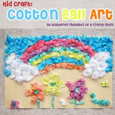 Cotton Ball Art- fun craft idea! Cotton Ball Art, Homemade Silly Putty, Cloud Mobile, Crafty Mom, Rainbow Crafts, Kid Craft, Cotton Crafts, Crafty Kids