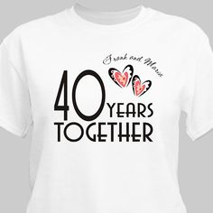 Years Together Personalized Anniversary T-shirt | Personalized T-shirts Anniversary Couple Shirts, Anniversary T-shirts, Anniversary Crew Neck T-shirt With Custom Print, White Graphic Print Top For Anniversary, White T-shirt With Name Print For Anniversary, Anniversary Graphic Tee With Letter Print, Anniversary T-shirt With Custom Print, Short Sleeve, Custom Print White Top For Anniversary, Custom Print White Tops For Anniversary