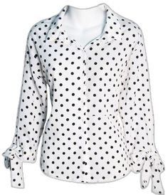 Polka Dot Long Sleeve Tops With Button Closure, Fitted Polka Dot Button-up Blouse, Fitted Button-up Blouse With Polka Dot Pattern, Tops Blouse, Tie Bow, Button Top, White Polka Dot, White Black, White And Black