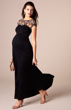 Our sumptuous full length jersey gown is worthy of red carpet maternity style. Elegant Maternity Gown With Fitted Bodice, Elegant Maternity Dress With Lace Bodice, Maternity Evening Gowns, Maternity Occasion Dress, Maternity Wedding Dresses, Pregnant Bridesmaid, Maternity Wedding, Tiffany Rose, Maternity Black Dress