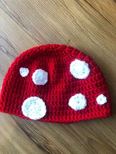 Unisex mushroom hat, handmade crochet Cute Handmade Red Crochet Hat, Cute Red Handmade Crochet Hat, Handmade Acrylic Yarn Crochet Hat, Cute Style, Handmade Cute Crochet Hat In Acrylic Yarn, Handmade Crochet Hat In Acrylic Yarn, Cute Style, Handmade Cute Acrylic Yarn Crochet Hat, Whimsical Crochet Yarn Cap, Whimsical Yarn Crochet Cap, Playful Crochet Beanie Hats