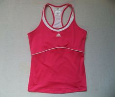 Womens Adidas fitness sports top - sz L inner bra halter top - breathable - fast drying shell: 94% polyester / 6% spandex halter lining: polyester color: hot pink *pre-owned - excellent condition  Visit our eBay Store: One Maine Guy Sports Fitted Sleeveless Sports T-shirt, Pink Moisture-wicking Top For Sports Events, Sporty Pink Training Tops, Pink Racerback Sports Top, Functional Pink Tops For Light Sports, Adidas Tops For Sports Events With Three Stripes, Adidas Sporty Tops For Sports Events, Adidas Three Stripes Tops For Sports Events, Adidas Workout Top With Logo