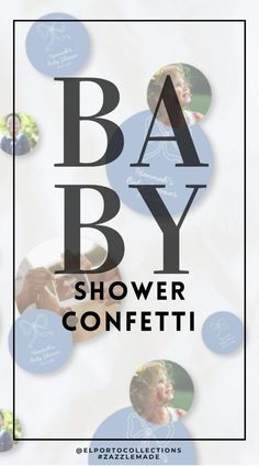 the baby shower confetti is displayed in black and white