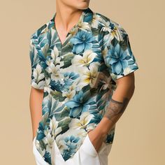 Introducing our Hawaiian Shirt for men, featuring vibrant floral patterns and a comfortable button-up design, perfect for the travel-loving boho enthusiast. This retro vacation wear blends style and comfort effortlessly, making it an ideal casual button-down choice for those seeking laid-back charm with a touch of nostalgia. 𝐃𝐄𝐓𝐀𝐈𝐋𝐒 🌴95% Polyester | 5% Spandex 🌴Boxy fit, straight cut 🌴Runs large, check your measurements against size chart 🌴Includes Chest Pocket 🌴Colors may appear dif Vacation Wear, Blue Hawaiian, Nature Shirts, How To Clean Iron, Mens Hawaiian Shirts, Tropical Vacation, Button Flowers, Retro Shirts, Floral Shirt