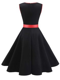 [countdown]2019/09/25 23:59:59[/countdown] An adventurous infused stunner from Retro Stage!?A vintage-inspired frock to steal their breath away, this sweet swing dress is cast in a stunning black and dances with darling rose-red throughout the midcentury silhouette.?This fabulous 1950s style frock is feminine and flirty and is perfectly cut to enhance curves. Shipping Fee: Free Shipping (Except For Remote Areas)Material: PolyesterColor: BlackLength: Knee LengthStretch: Little StretchZipper: Back 1950s Style Fit And Flare A-line Vintage Dress, 1950s Style Black Summer Dress, Retro Black Fit And Flare Dress, Fitted Black Dresses For Retro-themed Events, Black Fitted Dress For Retro-themed Events, 1950s Style Black Knee-length Dress, Black Retro Party Dress, Retro Black Party Dress, Vintage Style Black Party Dress