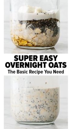 overnight oats Overnight Oats Chia Seeds Recipe, Chia And Oatmeal Overnight Oats, Chia And Overnight Oats, Ground Flax Seed Overnight Oats, Overnight Oats With Chia Seeds And Yogurt, Over Night Oats Base Recipe, Rolled Overnight Oats Chia Seeds, Overnight Oats With Chia Seeds And Greek Yogurt, Overnight Oats Small Jar