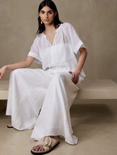 Ramie Top | Banana Republic White Summer Blouse For Gatherings, Summer White Blouse For Gatherings, Elegant Airy Blouse For Summer, White Blouse For Summer Gatherings, Feminine Linen Blouse For Vacation, Elegant Linen Blouse For Vacation, Elegant Flowy Blouse For Vacation, Chic Blouse For Gatherings, Flowy Linen Blouse