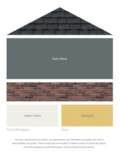 the color scheme for a house with brick walls and roofing materials in different shades