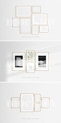 Gallery Wall Mockups ∣ Oak Wood Frame Mockups ∣ Art Mockups ∣ PSD Gallery Wall Frame Mockups Wall Frame Arrangements, Frame Wall Layout, Picture Frame Arrangements, Picture Arrangements On Wall, Corner Gallery Wall, Hallway Gallery Wall