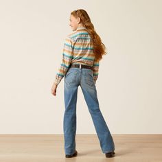 A versatile, easy-to-wear jean that goes from school to the barn and everywhere in between. Laser detailing on the back pockets adds iconic Ariat style. Style: 10051880 Five-pocket styling Slim fitting through thigh 17" boot cut leg opening stacks perfectly over boots Model is 4'7" wearing size 10 12.6 oz ring-spun denim Performance Stretch lets the fabric move with your body 99% Cotton, 1% Elastane Men Workwear, Twisted X Boots, Classic Boots, The Barn, Hats For Sale, Boot Cut Jeans, Girls Boots, Shoes Booties, Boots For Sale