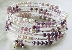 Memory Wire Jewelry, Memory Wire Wrap Bracelets, Sparkly Bracelets, Beaded Memory Wire Bracelets, Beaded Memory Wire, Memorial Bracelet, Bracelet Pandora, Purple Beads