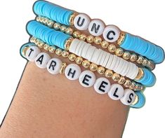 Adjustable Stacked Blue Bracelets, Blue Stacked Bracelets As Gift, Blue Stacked Bracelets Gift, Blue Stacked Bracelets For Gift, Blue And White Jewelry, Unc College, College Graduation Gifts, University Of North Carolina, Tar Heels