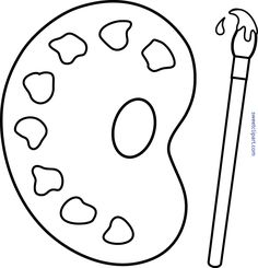 an artist's palette with a paintbrush and heart shapes on it coloring page