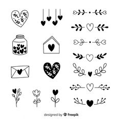 various hand drawn hearts and arrows