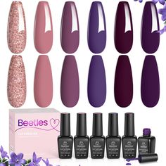 PRICES MAY VARY. 【Winter Gel Nail Polish Set】Beetles "On the Grapevine" Series includes 6 colors. This “blend” of purples and reds will satisfy your pallet for nails! 【Healthy and Glossy Shine】Beetles 6pcs gel nail polish kit are made from 9 Toxin Free Ingredient which makes it safe and has low odor. With good tenacity and highly pigmented, beetles premium gel material bring you brilliant shiny finish, smooth appearance and flawless coverage. 【Easy Application & Good Tenacity】The series of gel n Diy Gifts For Women, Nail Polish Glitter, Nails Healthy, Blue Gel Nails, Navy Blue Nails, Glitter Gel Polish, Purple Burgundy, Blue Gel, Gel Nail Kit