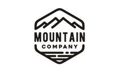 the mountain company logo is shown in black and white, with mountains on it's side