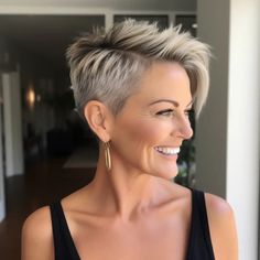 Highlights Pixie Cut, Fine Straight Hair, Short Grey Hair, Super Short Hair