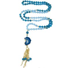 Enjoy this hand-knotted mala necklace made with blue apatite & aquamarine gemstones and a natural stone pendant.Blue apatite facilitates public speaking, enhances group communication, opens the throat chakra and heals the heart & emotional disease. Aquamarine is a stone of courage. Its calming energies reduce stress and quiet the mind. It harmonizes its surroundings and protects against pollutants. It clears blocked communication and promotes self-expression. A wonderful stone for mediation. Com Blue Beaded Necklaces With Natural Stones For Healing, Spiritual Turquoise Agate Crystal Necklace, Turquoise Agate Spiritual Crystal Necklace, Turquoise Aquamarine Spiritual Necklace, Blue Spiritual Gemstone Bead Necklace, Blue Gemstone Beads Spiritual Necklace, Blue Spiritual Necklace With Gemstone Beads, Bohemian Apatite Natural Stones Necklace, Adjustable Blue Spiritual Necklaces