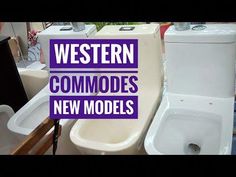 two toilets with the words western commodes new models