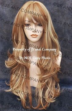 Human Hair Blend Full Wig Heat OK Long Wavy Strawberry Blonde Mix WBKT 27-613 Finger Style, Wig Companies, Flat Irons, Blonde Hairstyles, Strawberry Blonde Hair, Full Wigs, Strawberry Blonde, Wigs Hair Extensions, Hair Pieces