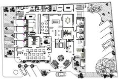 the floor plan for a restaurant with seating areas and tables, including an outdoor dining area